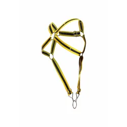 MOB Eroticwear Harnais Cross Cockring Dngeon Jaune-Noir